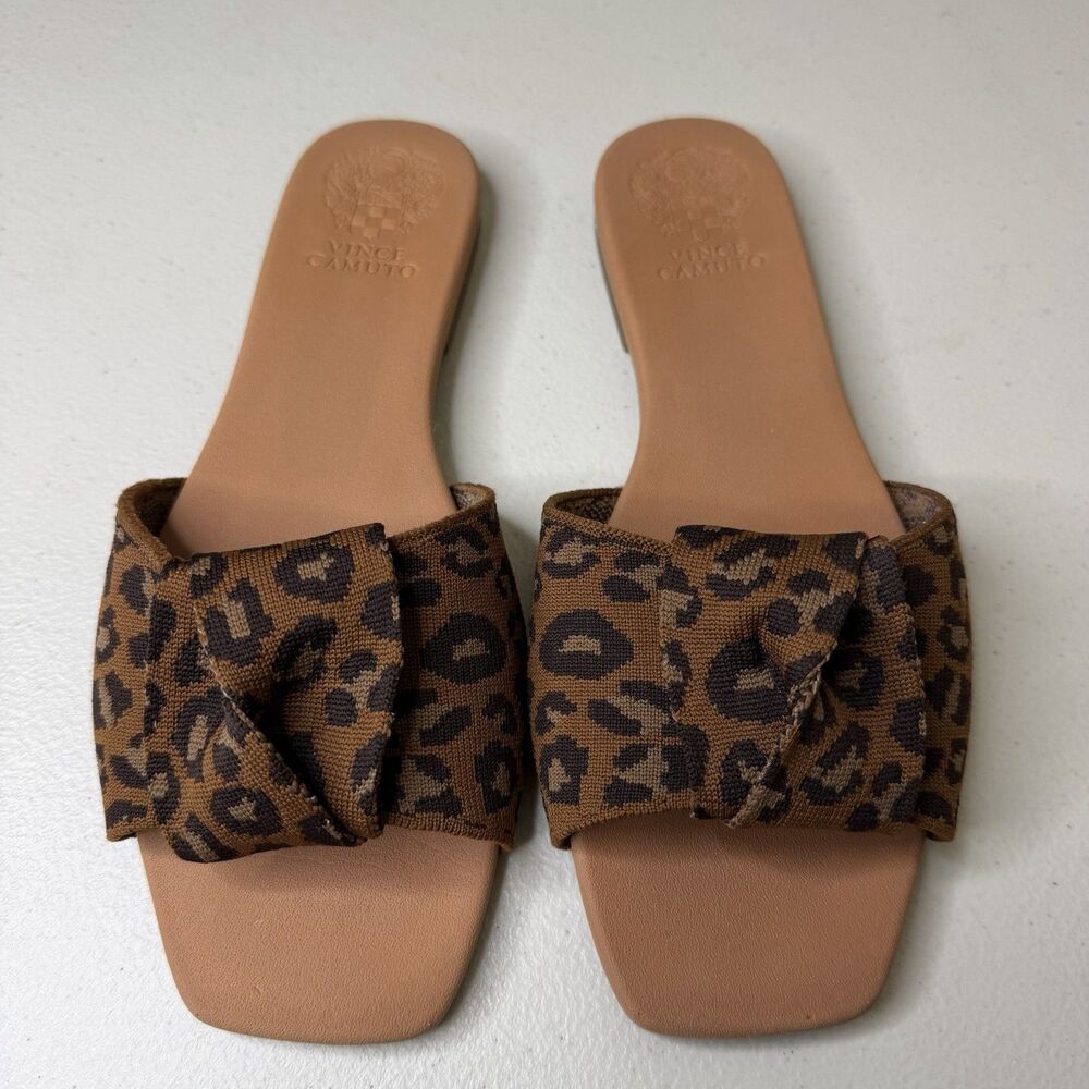 Vince Camuto Leopard Slide Sandals 8.5 W Animal Print Pony Hair Calf Hair
